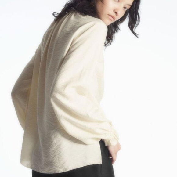 COS Ruffled High-Neck Blouse in Ecru Size 8 NWT - Picture 2 of 5
